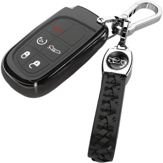 Key Fob Cover Compatible with 2025 2024-2015 Jeep Compass Dodge Durango Cherokee Grand Cherokee Renegade Challenger Charger RAM Chrysler 300(3 4 5-Button,) case cover car
