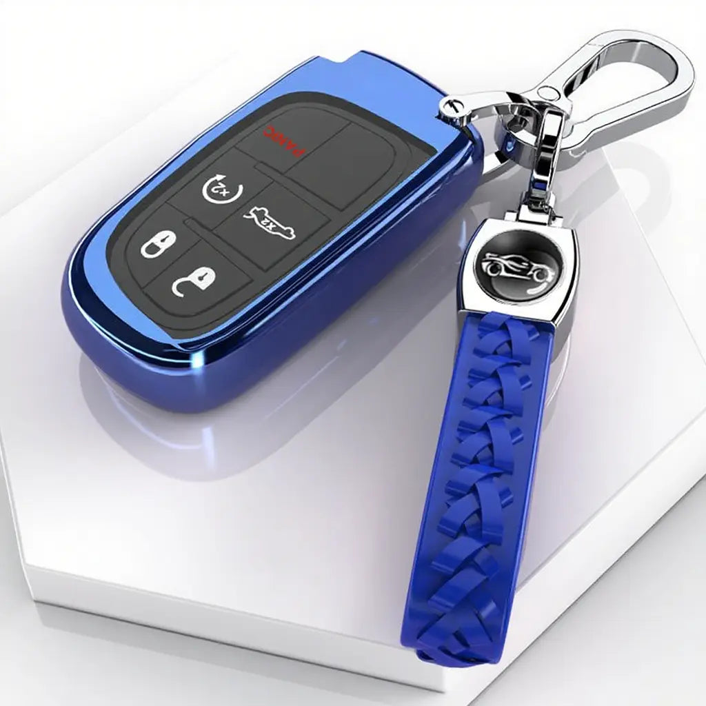 for Jeep Key Fob Cover with Keychain,Soft TPU Key Case Shell Full Protection for Grand Cherokee Renegade Chrysler 200 300 Dodge RAM Durango Challenger Journey Dart Fiat Smart Key case cover car