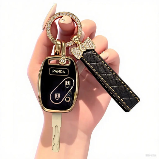 Key Fob Cover for Honda with Leather Keychain, Premium TPU Key Case Compatible with 2003-2015 Hond a Accord Crosstour Civic EX CR-V Pilot Element Remote Smart Car Key Protector,Straight key cover