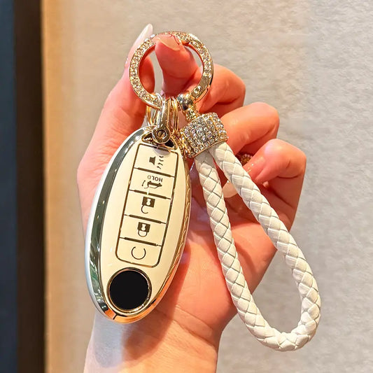 Key Fob fits 2013 2014 2015 Nissan Altima Pathfinder Infiniti QX60 JX35 Smart Keyless Entry,5 Button。TPU Key Fob Cover for Nissan - Compatible with Altima, Sentra, Rogue, Pathfinder, Murano, Armada, Maxima, Versa - Durable Car Key Protector Shell