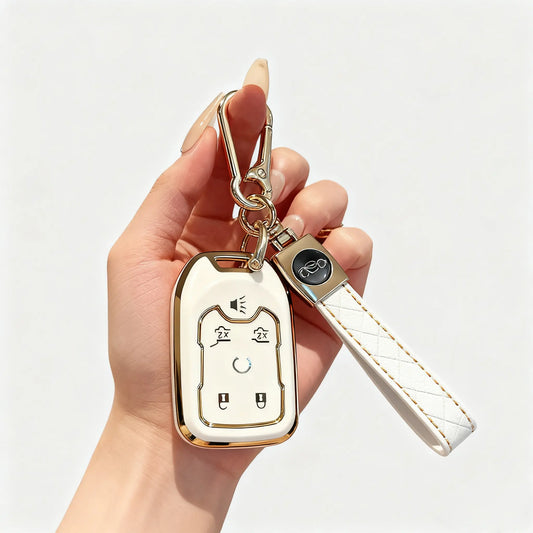 Key Fob Cover Case fit for Chevy Suburban Tahoe 2015 2016 2017 2018 2019 2020 GMC Yukon Keyless Entry Smart Remote Key Fob Shell (6 buttons Black White)