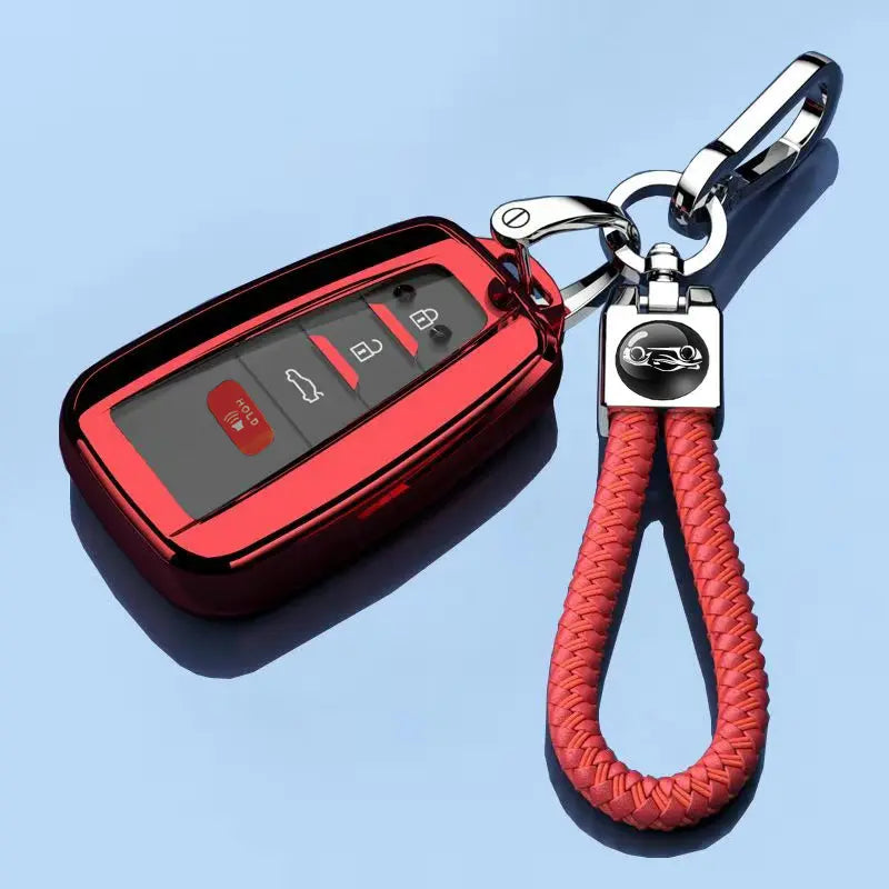 for Toyota Key Fob Cover with Keychain,Special Soft TPU Key Case Protector Compatible with 2020-2022 Highlander Corolla Prius,2018-2024 RAV4 Camry Avalon C-HR GT86-Red