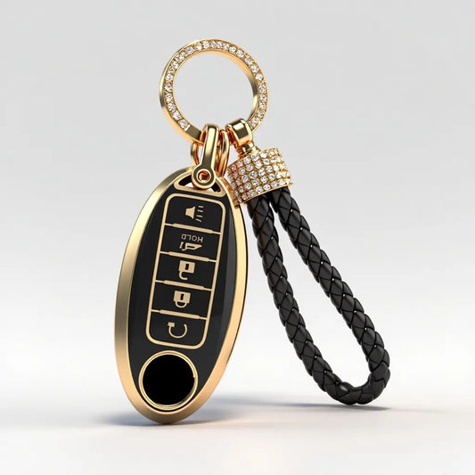 for Nissan Key fob Cover,Soft TPU 360°Car Key Case Protector with Keychain Compatible with Altima Sentra Rogue Pathfinder Murano Armada Maxima Versa ect 5 Buttons Smart Keys