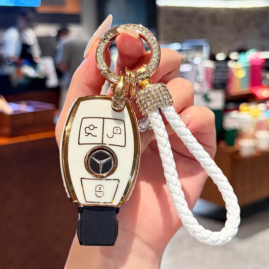 Compatible with Mercedes Benz Key Fob Cover car key chain case Protector Holder E300 E350 E400 E450 A220 CLA250 C300 GLA250 GLB250 GLC300 GLE350 GLE450 GLE580 G550 C43 E53 E63 Accessories