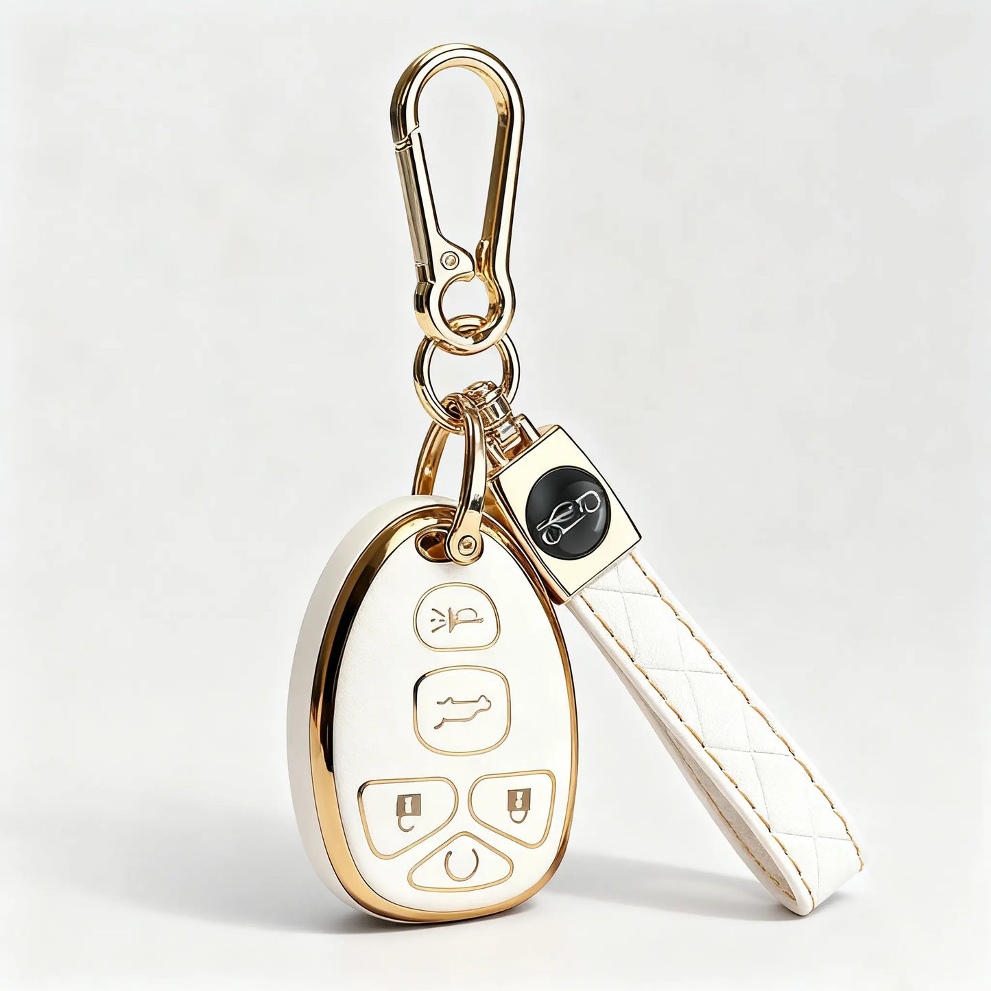 Key Fob Shell for Chevy Suburban Tahoe Traverse/GMC Acadia Yukon/Cadillac Escalade SRX/Buick Enclave/Saturn Outlook 5 Button Car Keyless Entry Remote Key Fob Case Cover (Black White) Smart Fob Replacement Cover